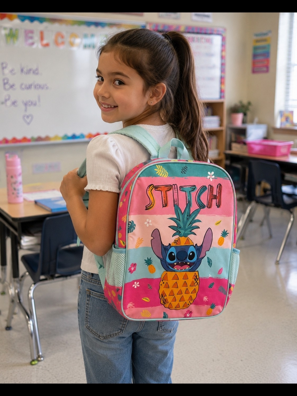 Disney Stitch Pineapple Kids Backpack in Pink and Teal